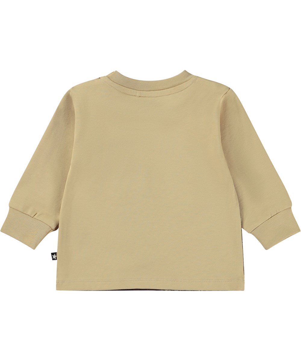 Eloy - Tree Stump - Beige Öko-Baby-Langarmshirt mit Waldboden Placement-Print