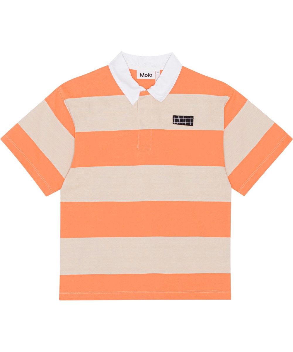 Reef - Ember Sand - Orange-sandfarbenes Polo-T-Shirt mit breiten Streifen aus Öko-Baumwolle
