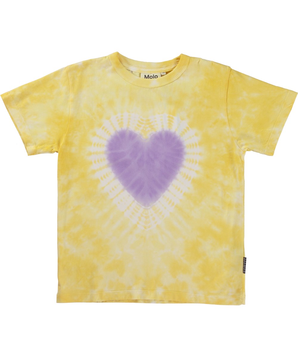 Riley - Adore Dye - Unisex-T-Shirt mit gelbem Batikdruck und Herz