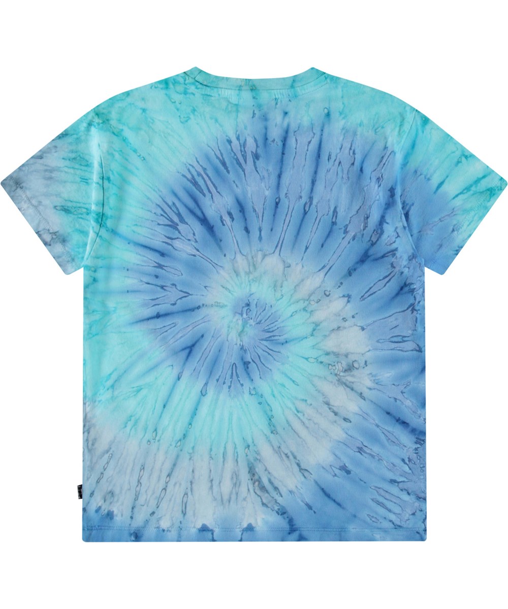Riley - Aqua Dye - Locker geschnittenes T-Shirt mit Batikmuster in Blautönen aus weicher Öko-Baumwolle mit kurzen Ärmeln und geripptem Ausschnitt.