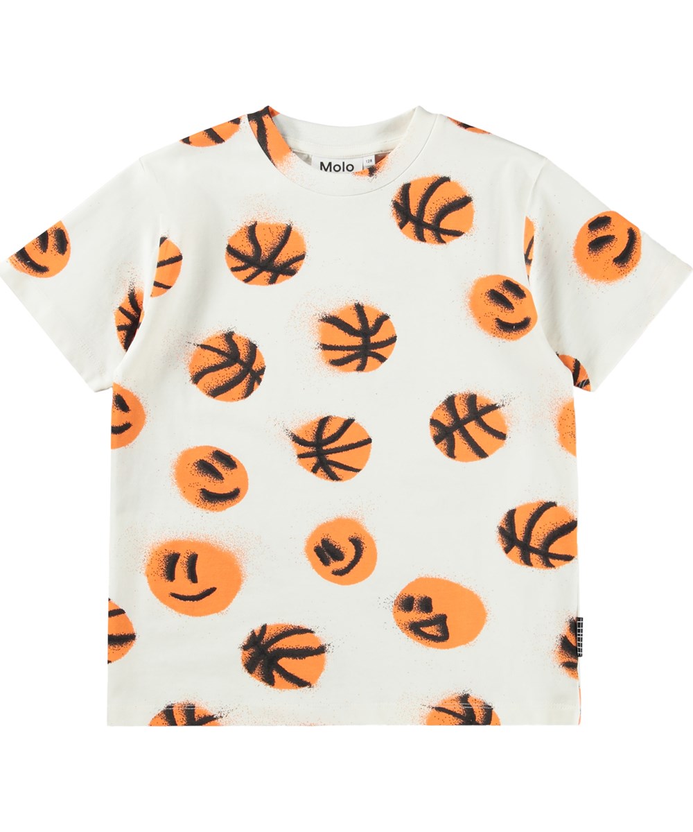 Riley - Basketballs - Beiges T-Shirt für Kinder aus Bio-Baumwolle