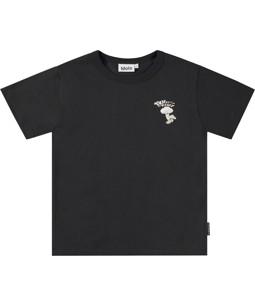 Riley - Fungi Time - Schwarzes T-Shirt mit Placement-Pilzdruck