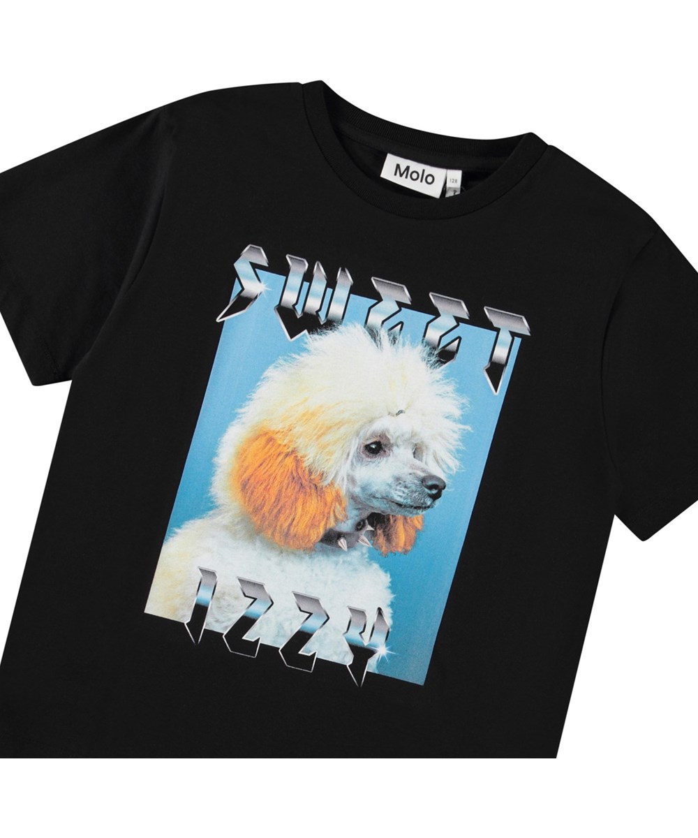 Riley - Izzy - Schwarzes T-Shirt für Kinder aus weicher Öko-Baumwolle mit kurzen Ärmeln und geripptem Ausschnitt.