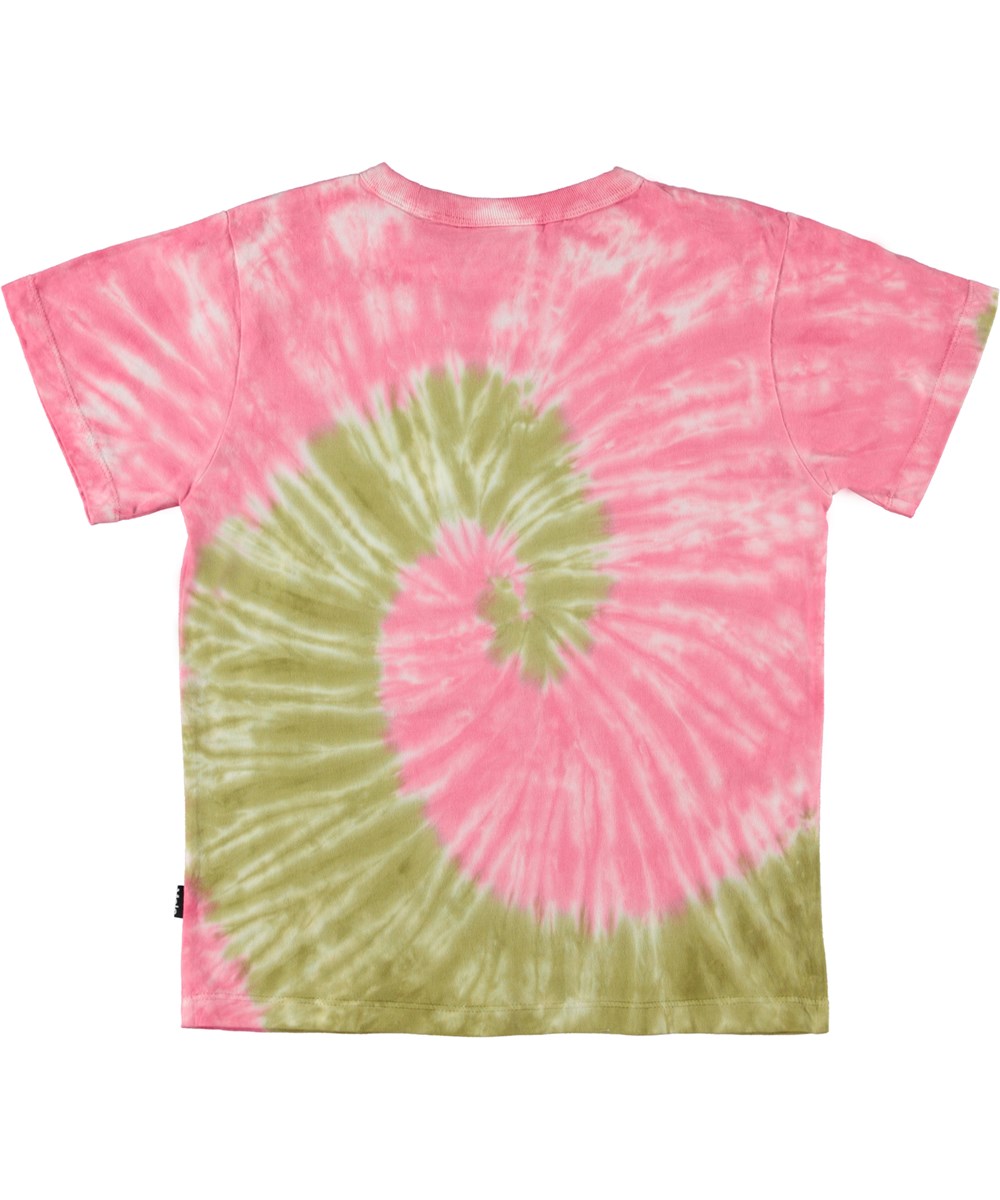 Riley - Pink Swirl - Öko-Batik-T-Shirt in Pink mit grüner Spirale