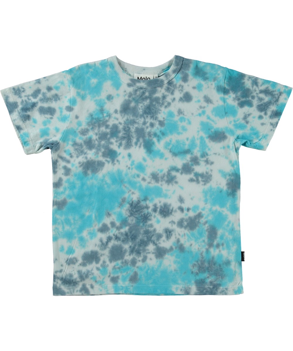 Riley - Water Tie Dye - Öko-Batik-T-Shirt in Blau und Türkis