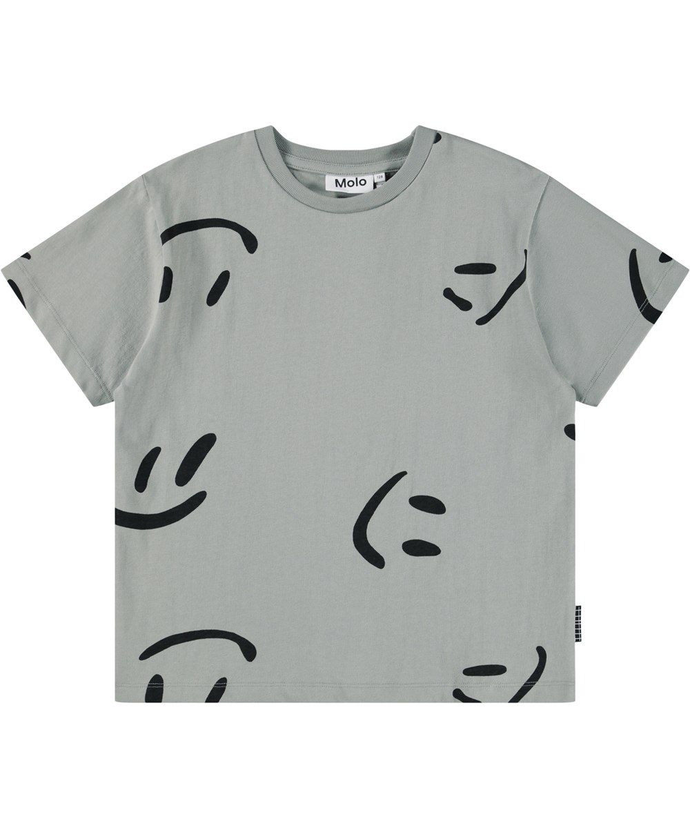 Rodney - Big Smiles Fall - Graues T-Shirt für Kinder aus weicher Bio-Baumwolle mit kurzen Ärmeln und einem gerippten Ausschnitt.