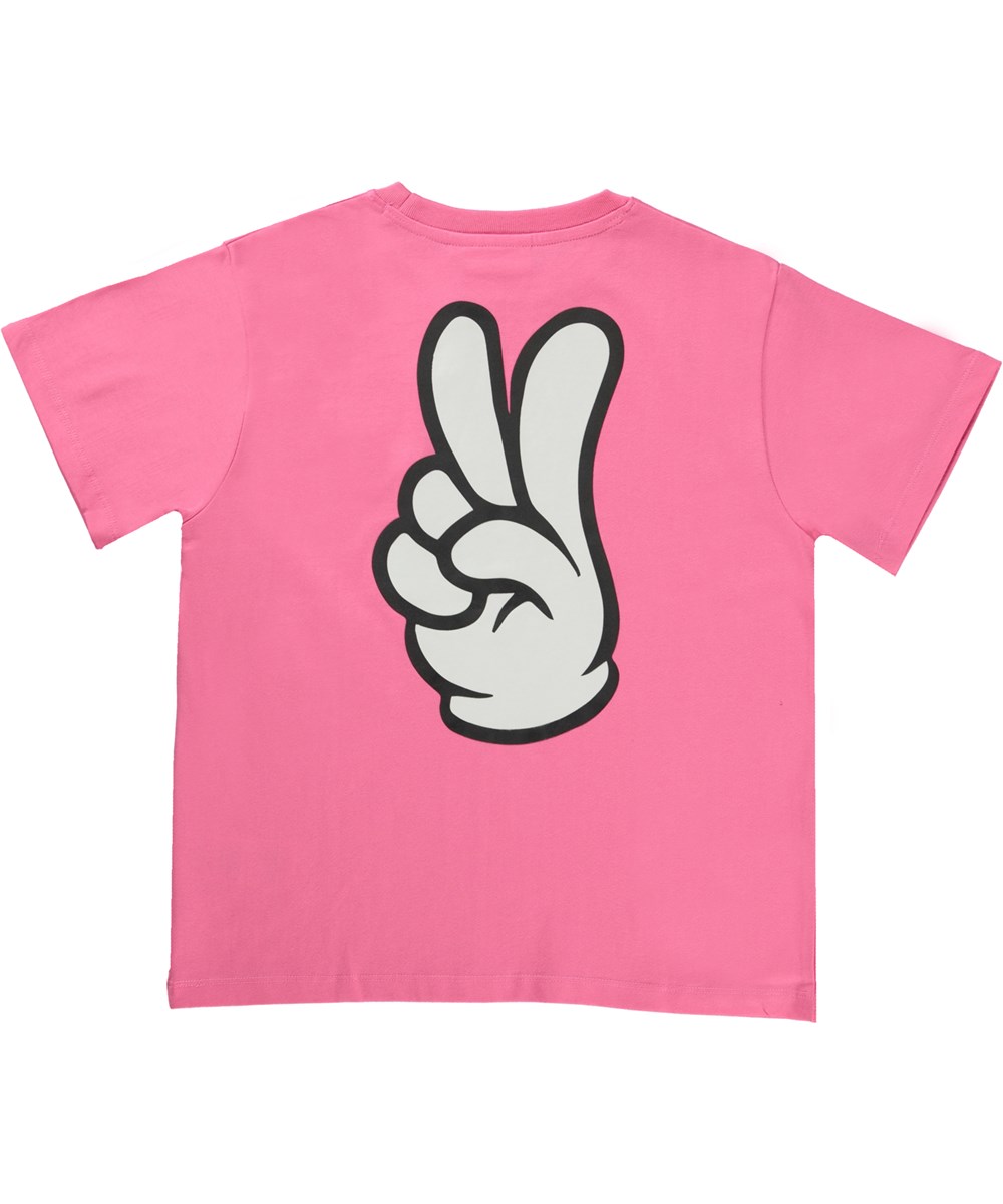 Rodney - Bubblegum - Pinkfarbenes Unisex-T-Shirt mit Aufdruck des Peace-Handzeichens