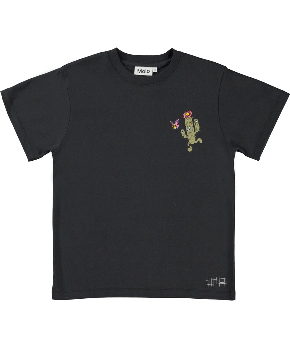 Rodney - Plantastic Black - Schwarzes T-Shirt mit lustigem Pflanzendruck