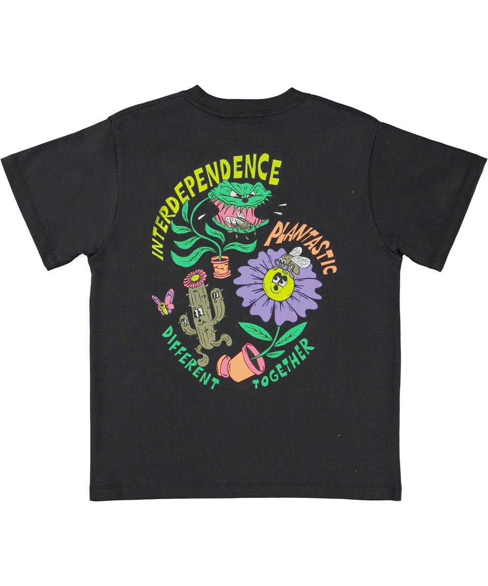 Rodney - Plantastic Black - Schwarzes T-Shirt mit lustigem Pflanzendruck