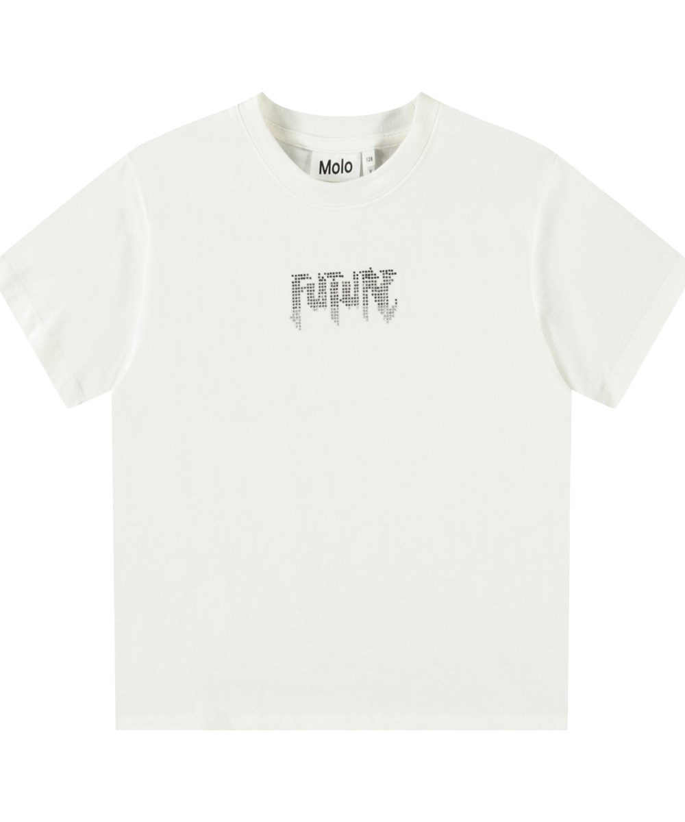 Rodney - White - Weißes Öko-Baumwoll-T-Shirt für Kinder mit kurzen Ärmeln und geripptem Ausschnitt.