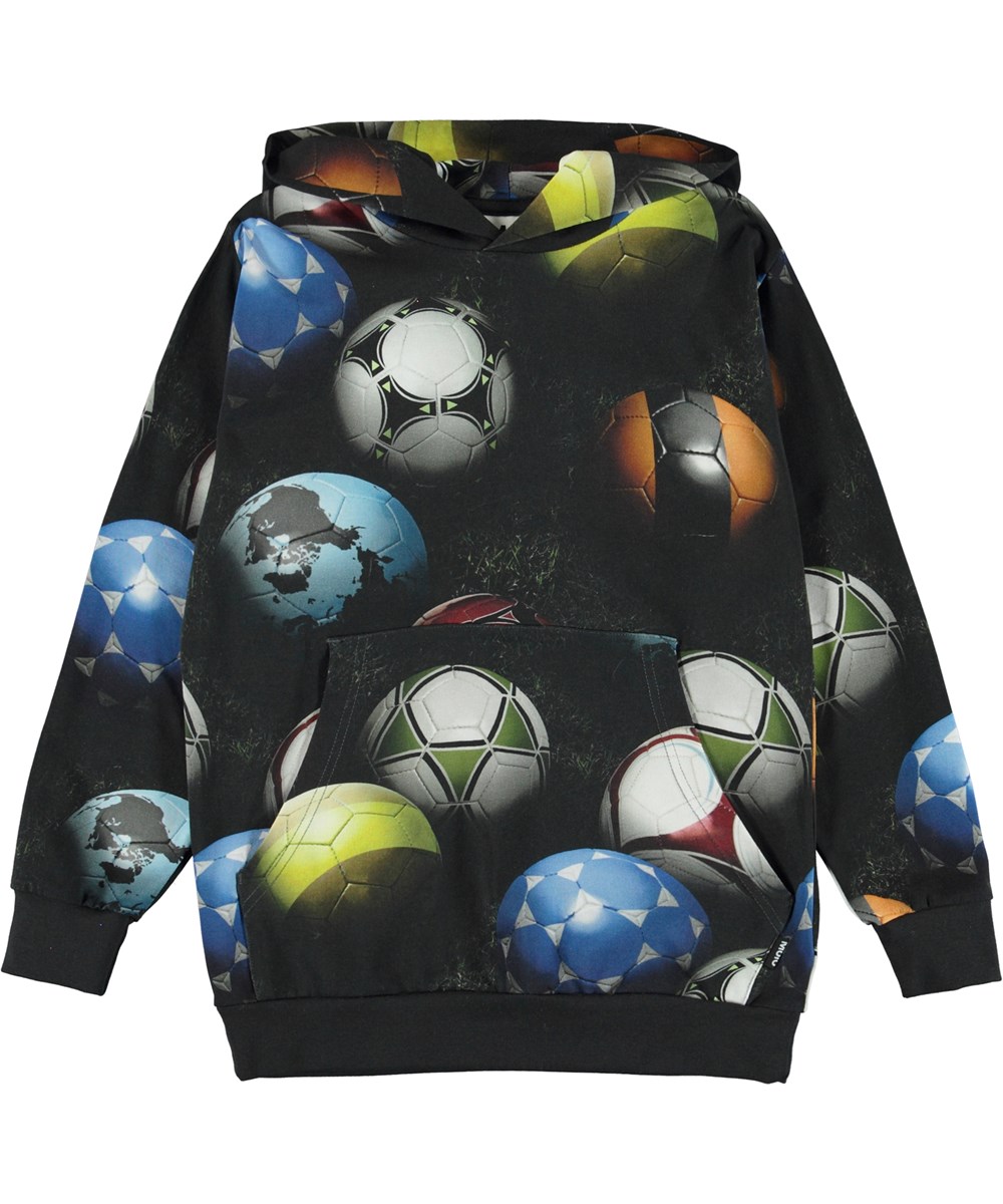 Romo - World Football - Unisex-Hoodie in Schwarz mit Fußbällen