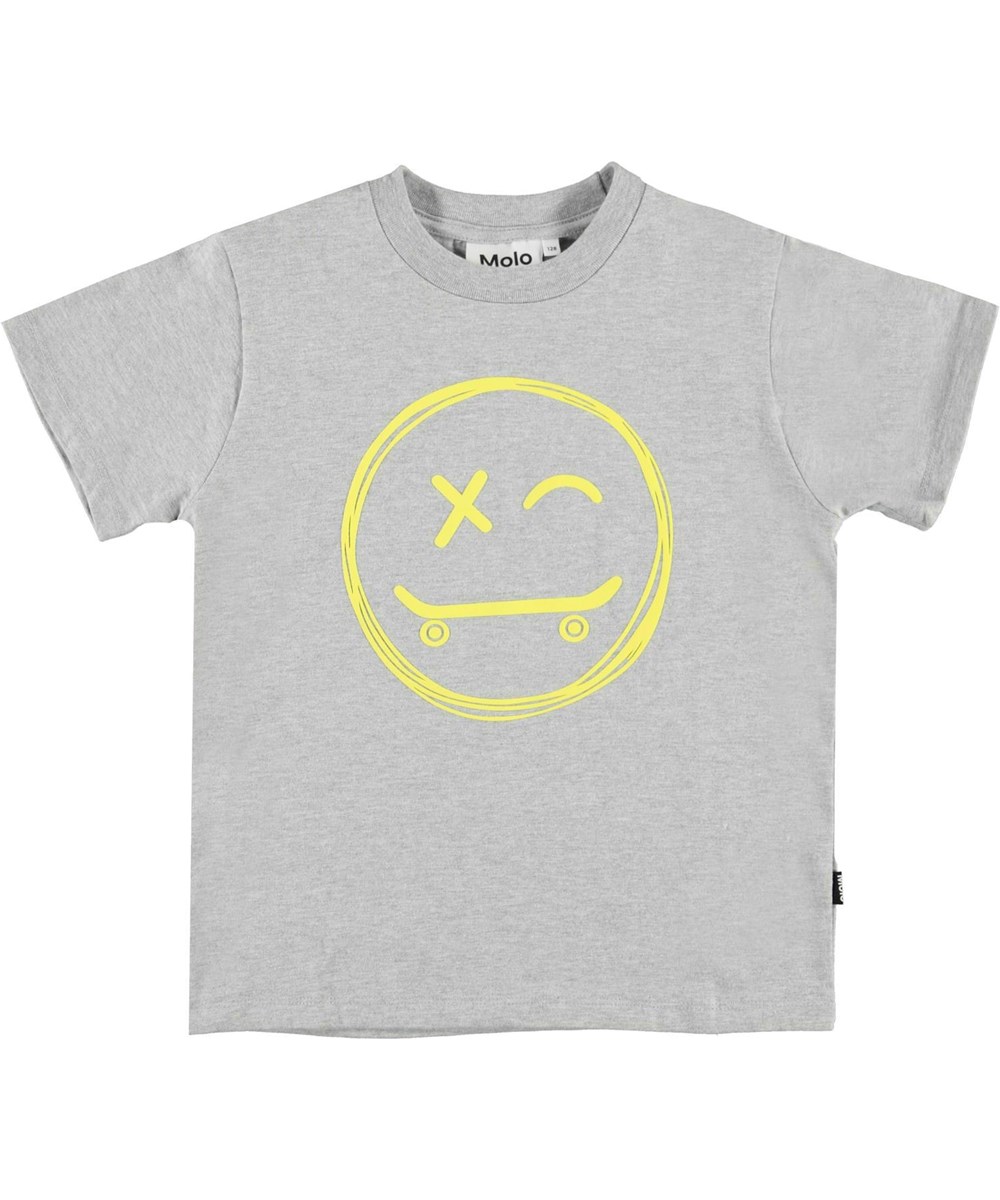 Roxo - Marled Grey - Graues Basic T-Shirt mit gelbem Skater-Smiley