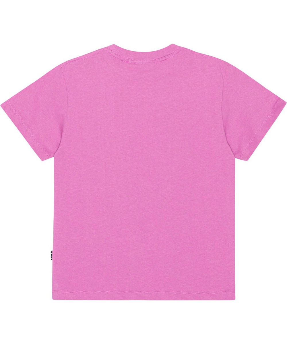 Roxo - Purple Pink - Rosafarbenes Kurzarm-T-Shirt aus Öko-Baumwolle mit großem Herzdruck auf der Vorderseite