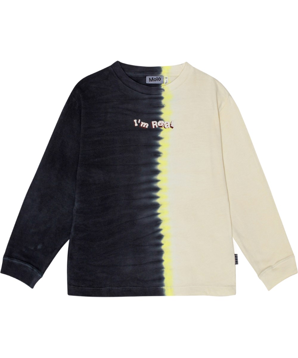 Rube - Divide Dye - Locker sitzende Batikbluse aus Öko-Baumwolle mit "I'm Real" Aufdruck.