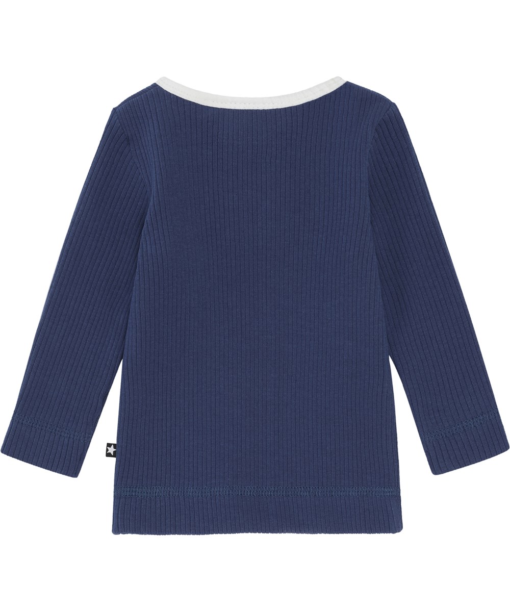 Earth - Naval Blue - Økologisk mørkeblå ribbluse med knapper 