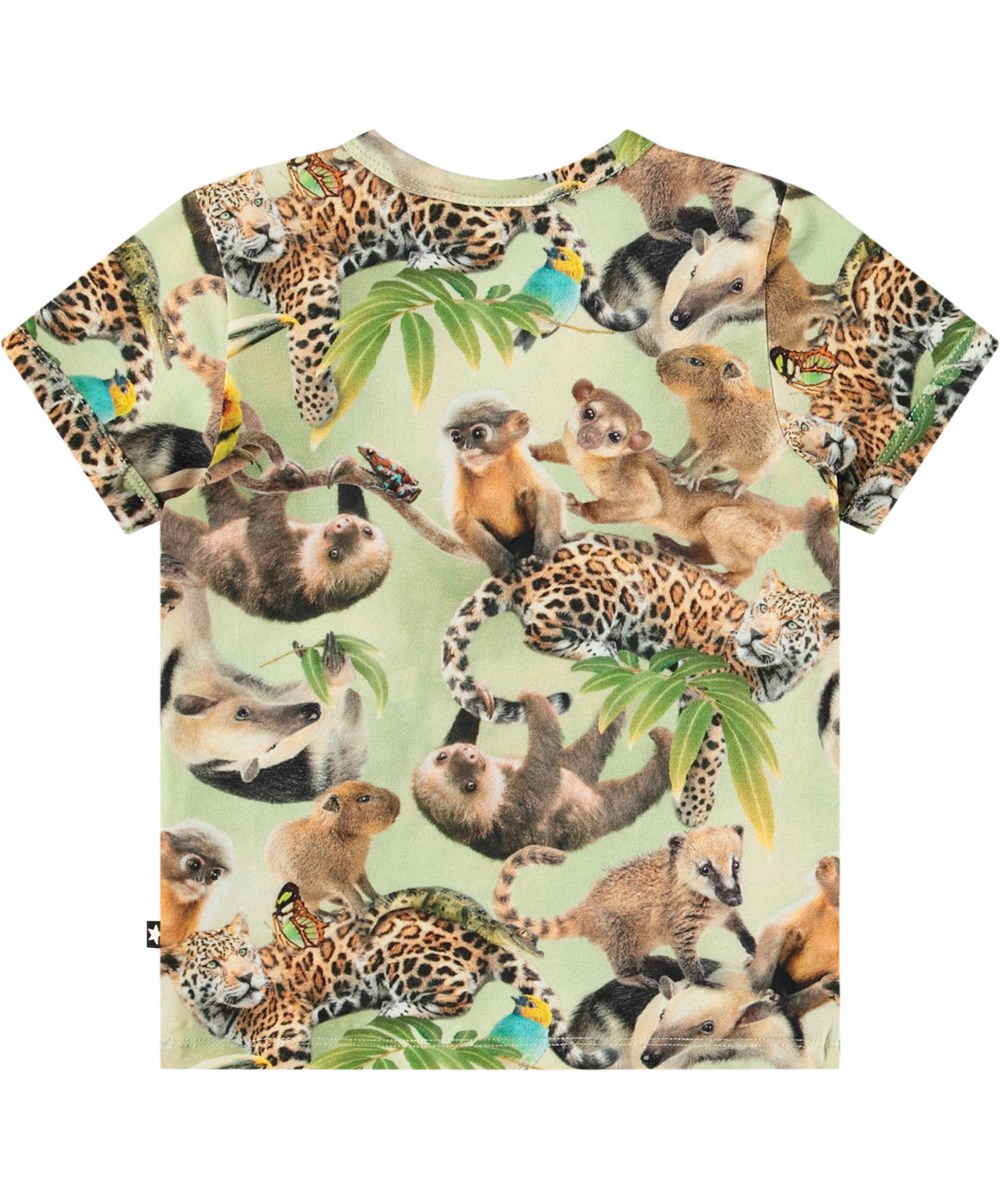 Easy - Jungle Cubs - T-shirt i økologisk bomuld til baby. T-shirten har en tætsiddende pasform og print med jungledyr.