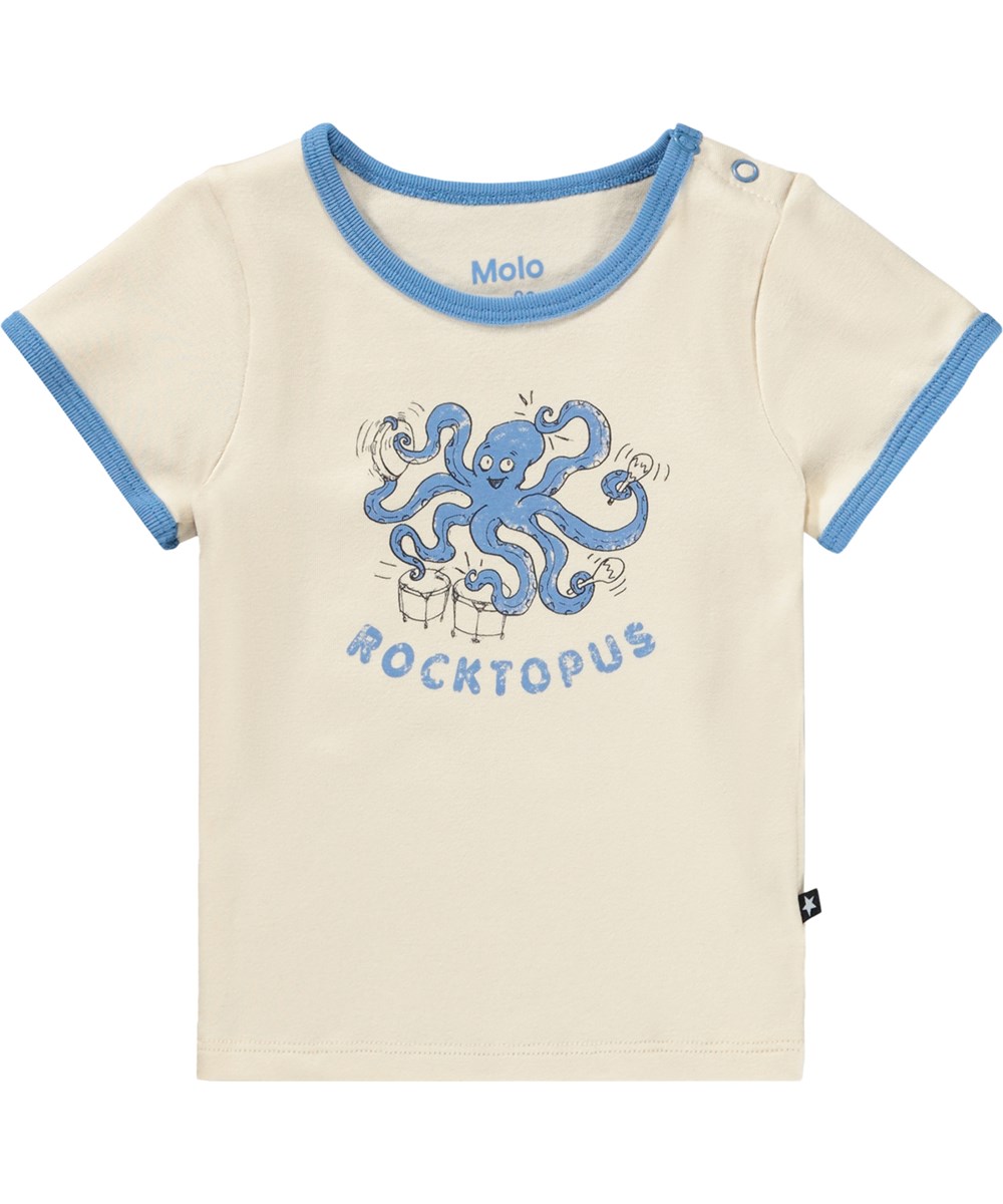 Easy - Rocktopus - Hvid t-shirt til baby med blæksprutteprint i økologisk bomuld