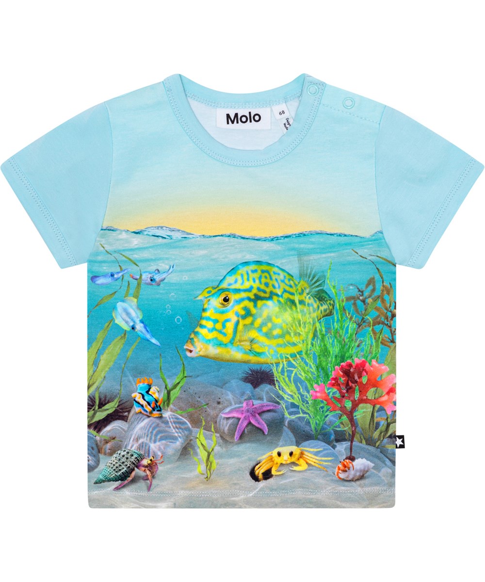 Easy - Tropic Sea T - Lyseblå baby t-shirt i økologisk bomulds jersey med print af havets bund