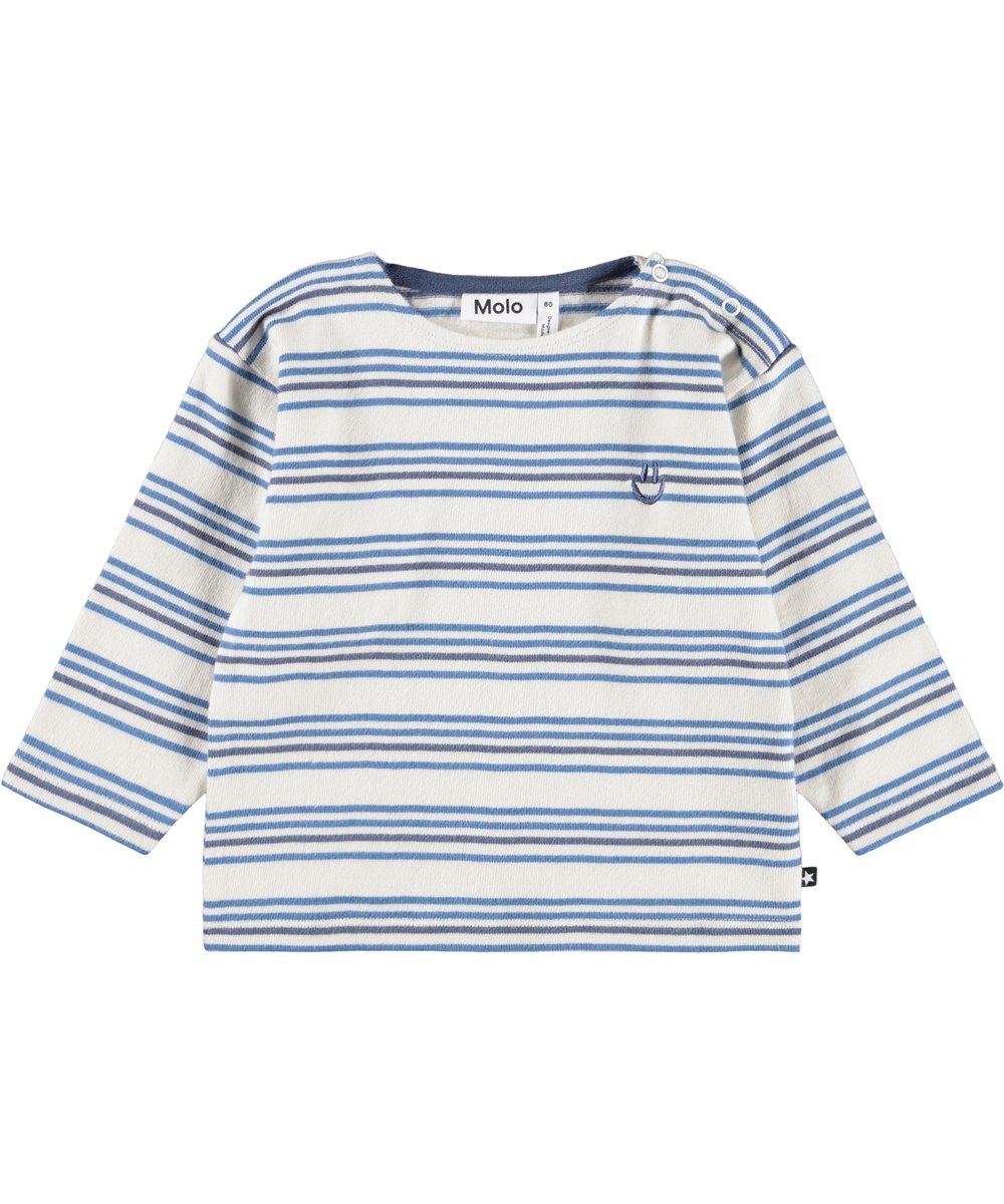 Edarko - Sea Sky Stripe - Blå stribet bluse i økologisk bomuld til baby.