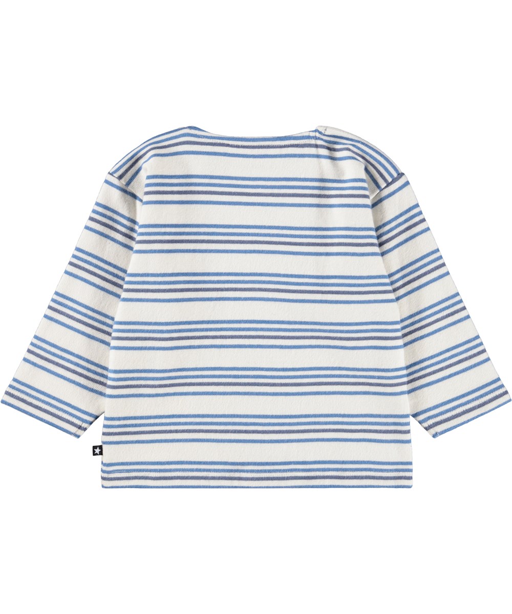 Edarko - Sea Sky Stripe - Blå stribet bluse i økologisk bomuld til baby.