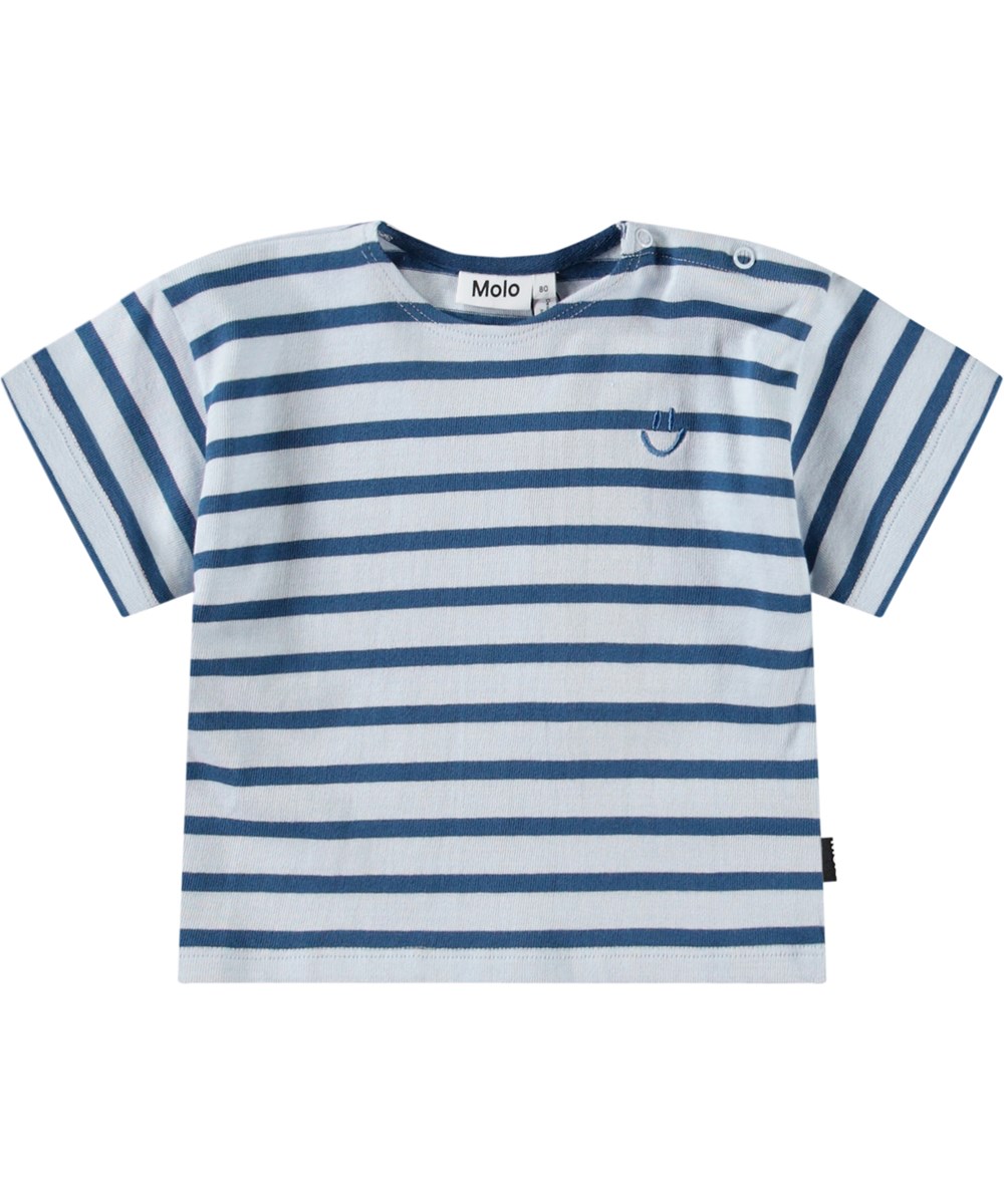 Eivor - Lagoa Stripe - Stribet bluse i blå nuancer med korte ærmer i økologisk bomuld til baby.