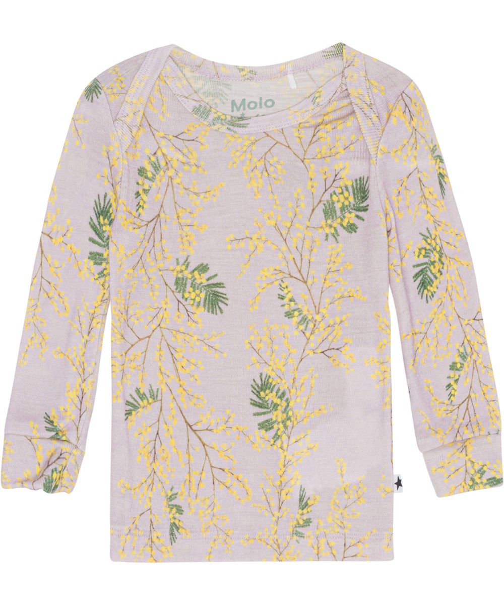 Eli - Mimosa Wool - Lilla baby bluse i merino uld med mimose print