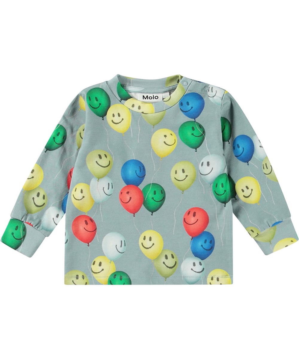 Eloy - Happy Balloons - Grå økologisk baby bluse med ballon print