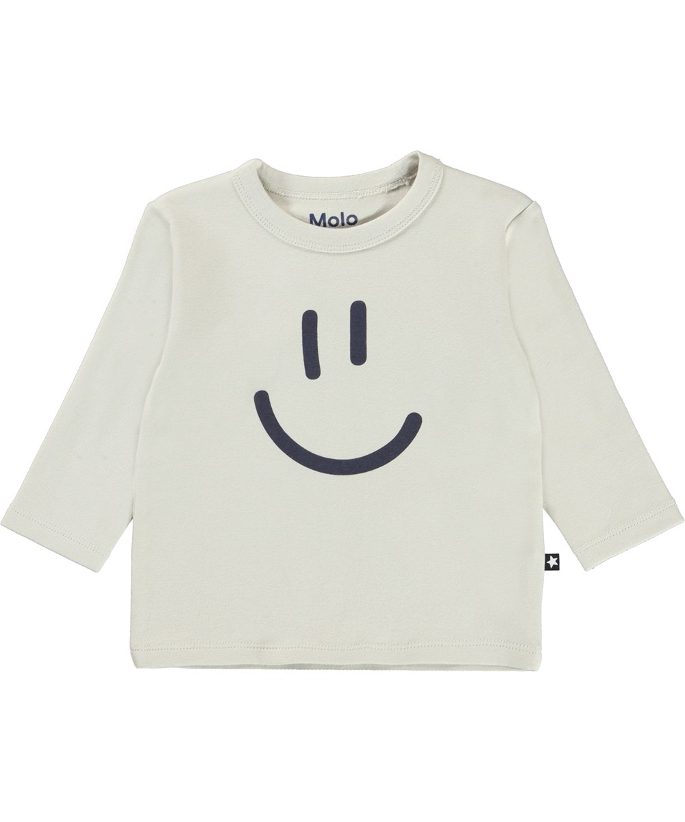 Elvo - Moon - Økologisk råhvid babybluse med smiley print