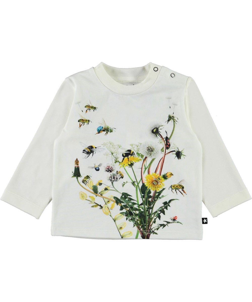 Enovan - Pollinators - Økologisk hvid babybluse med blomster og insekter