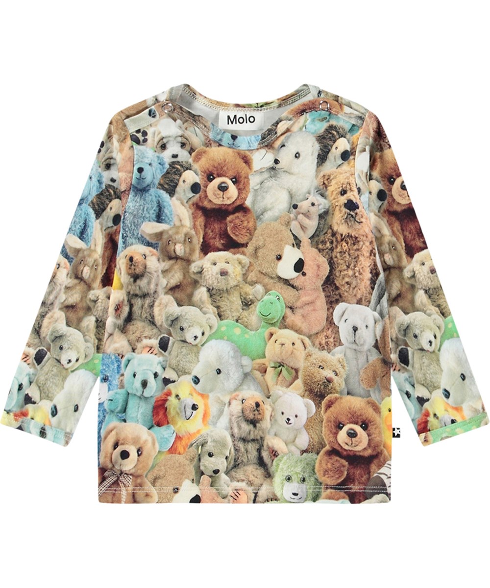 Enzi - Teddy Friends - Multifarvet økologisk baby bluse med bamse print