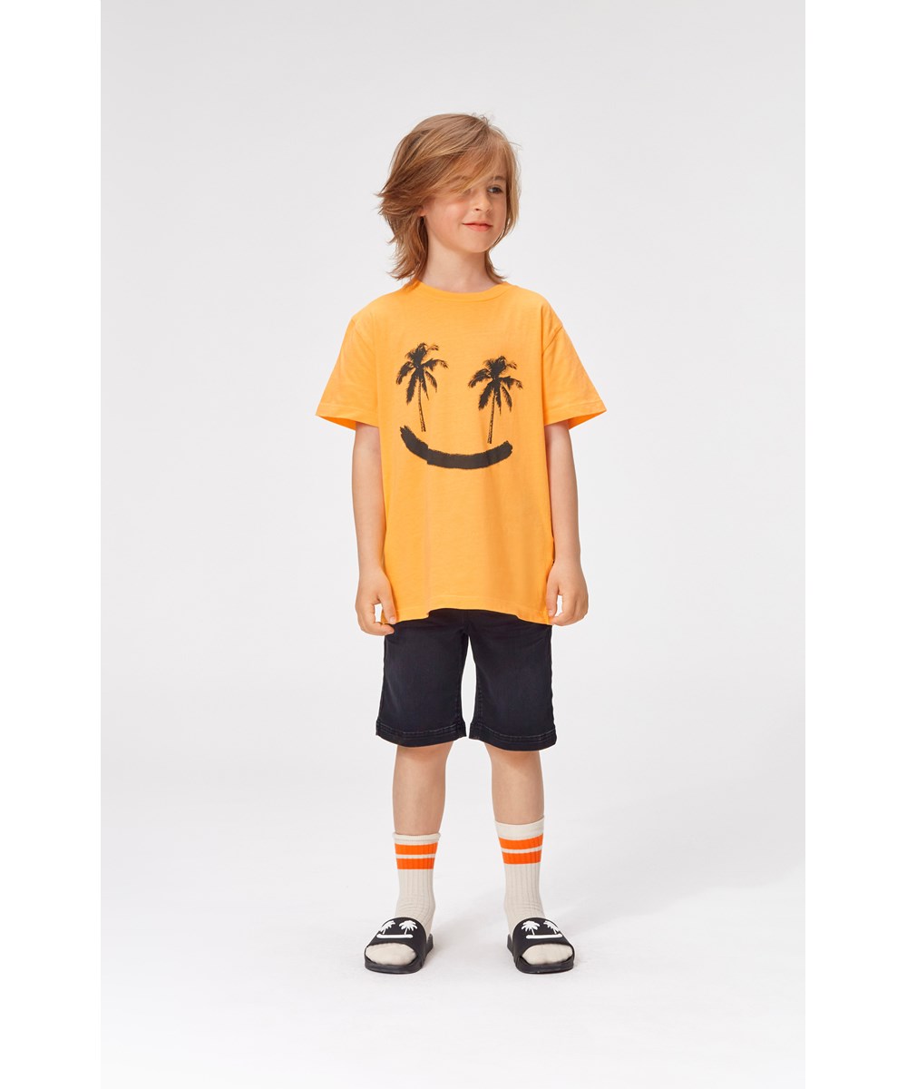 Rame - Sunset - Solgul basic t-shirt med palmeprint