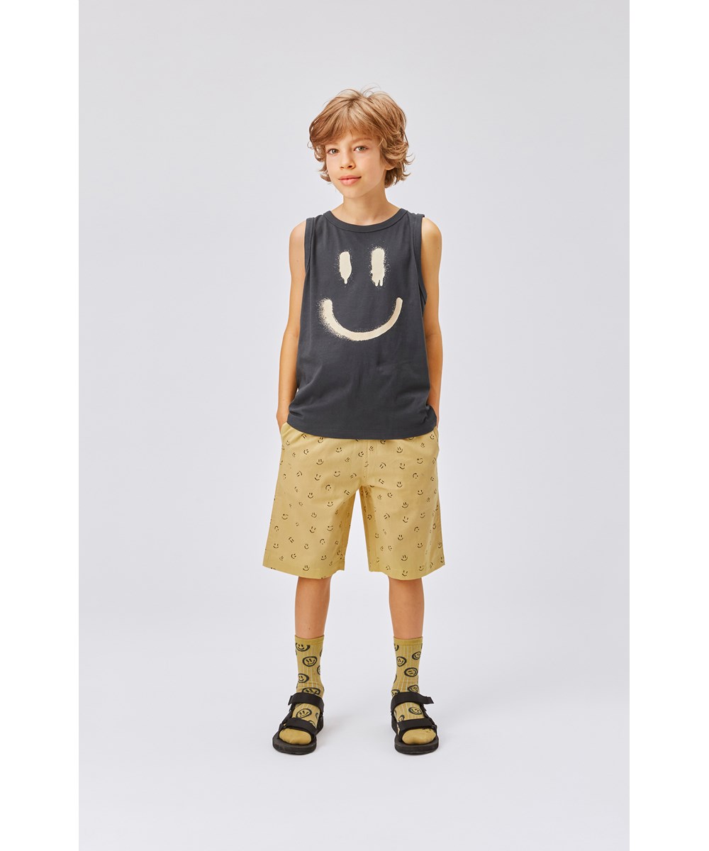 Rave - Space Grey - Økologisk mørkegrå tanktop med smiley