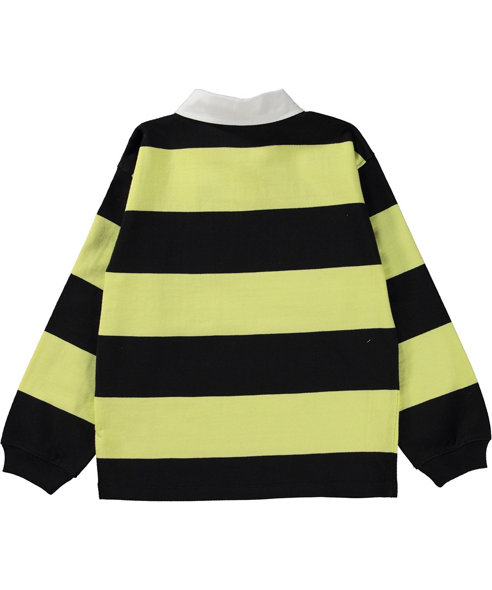 Relz - Black Lemon - Sort og lysegul bredstribet polobluse i økologisk bomuld