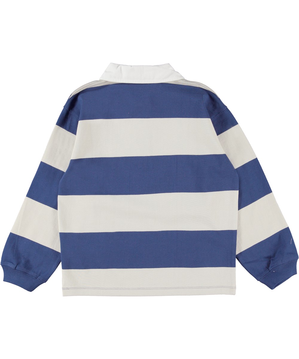 Relz - Indigo Overcast - Bred stribet polo bluse i blå og hvid