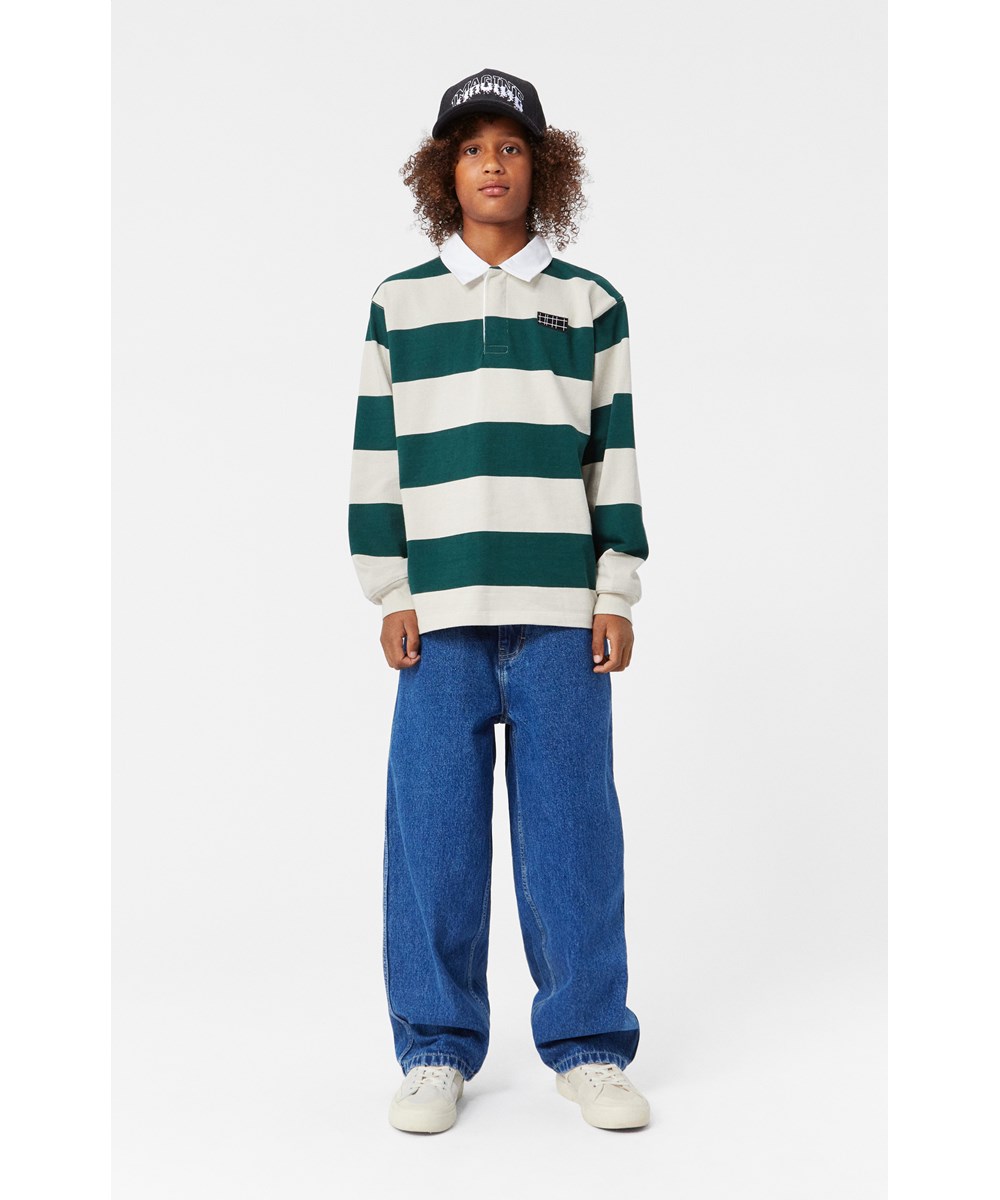 Relz - White Pine - Grøn og råhvid stribet økologisk polobluse