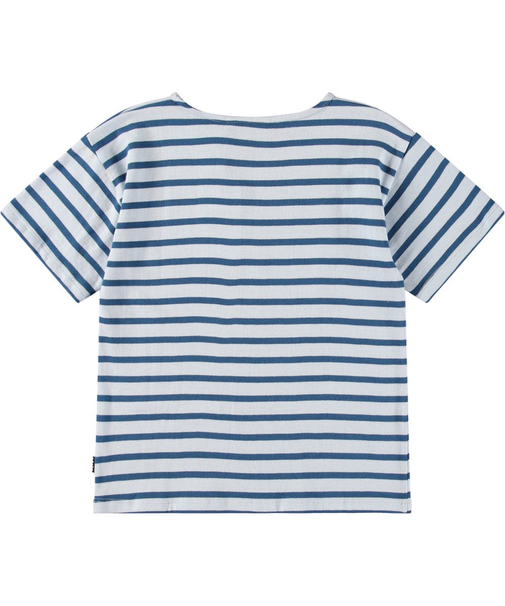 Rilee - Lagoa Stripe - Stribet blå og lyseblå t-shirt til børn i blødt økologisk bomuld med korte ærmer og indvendigt kantbånd i halsen.