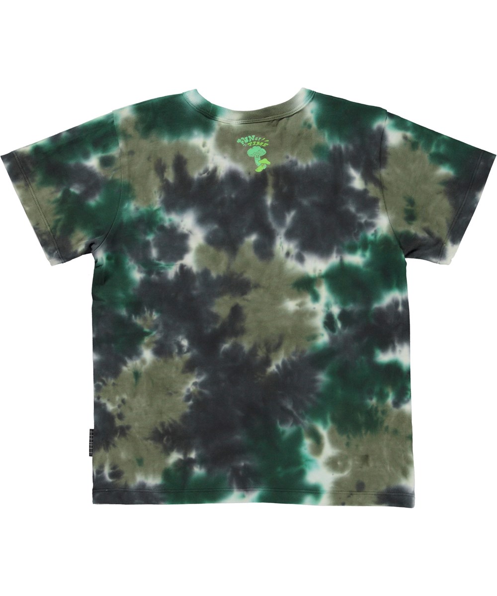 Riley - Dark Dyes - Grøn økologisk t-shirt med tie-dye og svampeprint
