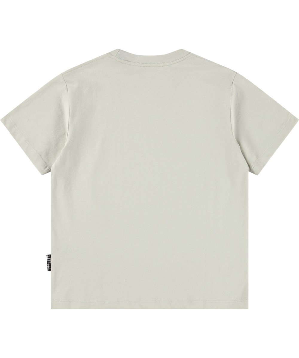 Riley - Drippy Moon - Råhvid t-shirt til børn i blødt økologisk bomuld med korte ærmer og ribkant i halsen.