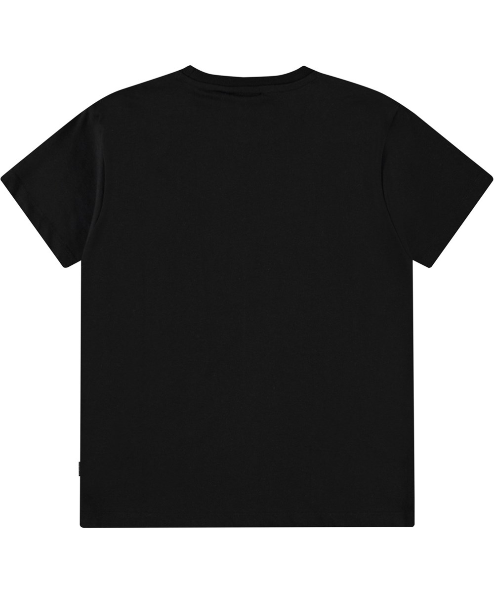 Riley - Izzy - Sort t-shirt til børn i blødt økologisk bomuld med korte ærmer og ribkant i halsen.