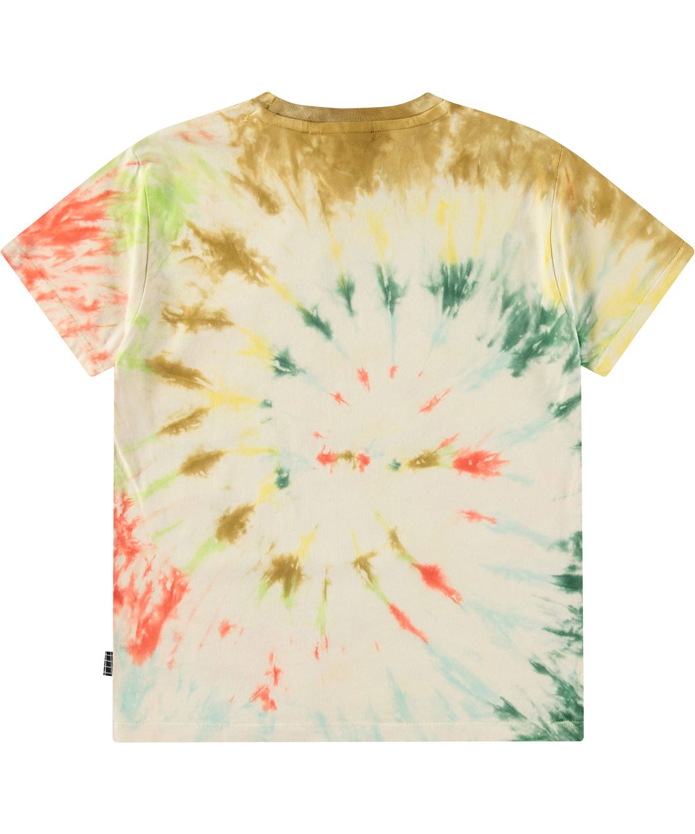 Riley - Light Colourful - Løs t-shirt med tie-dye i blødt økologisk bomuld med korte ærmer og ribkant i halsen.