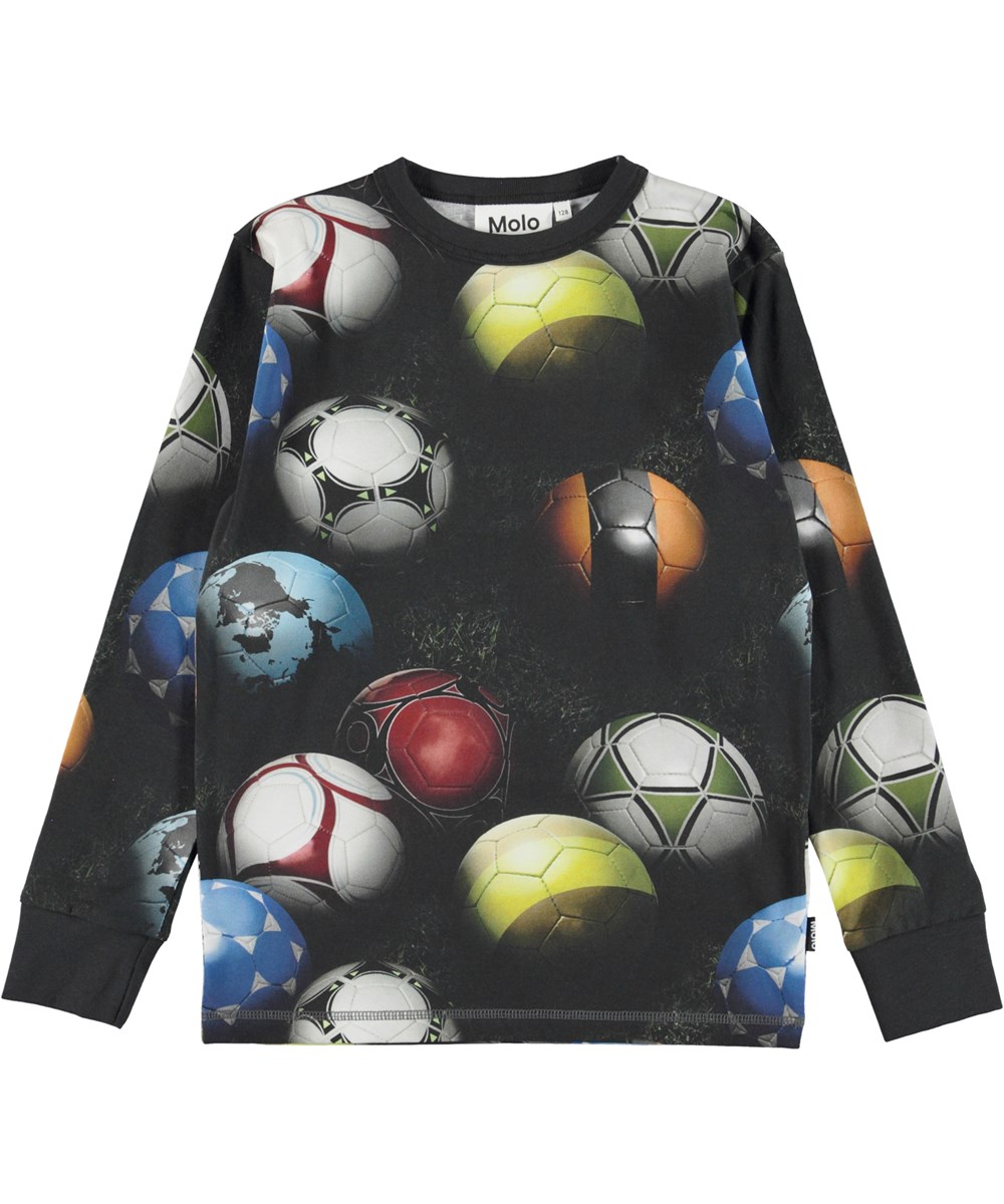 Rill - World Football - Økologisk sort bluse med fodbold print