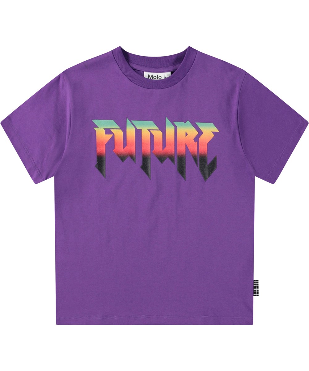 Rodney - Power Purple - Lilla t-shirt til børn i økologisk bomuld med korte ærmer og ribkant i hals.