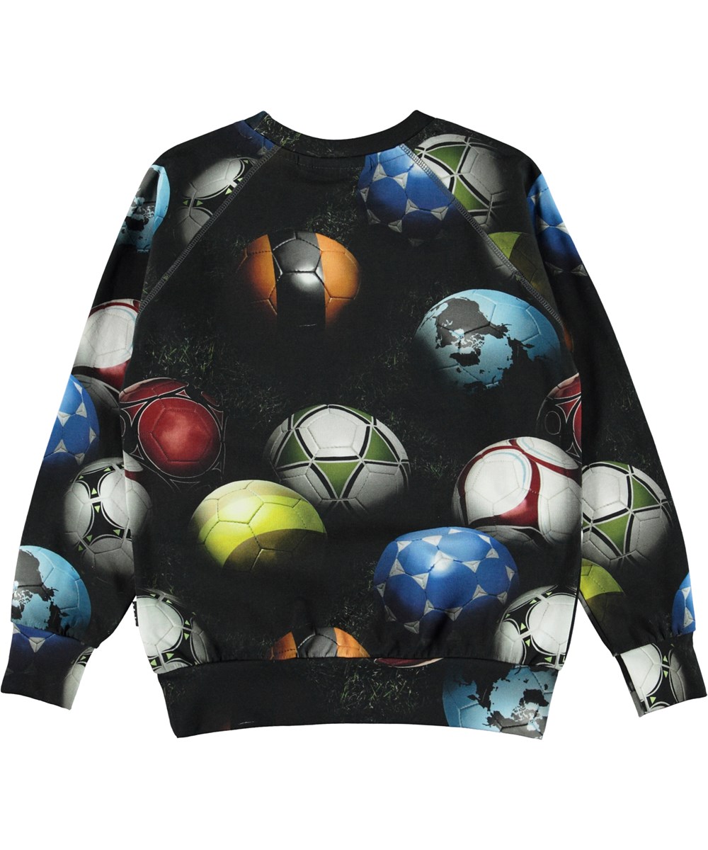 Romeo - World Football - Økologisk sort unisex bluse med fodbolde
