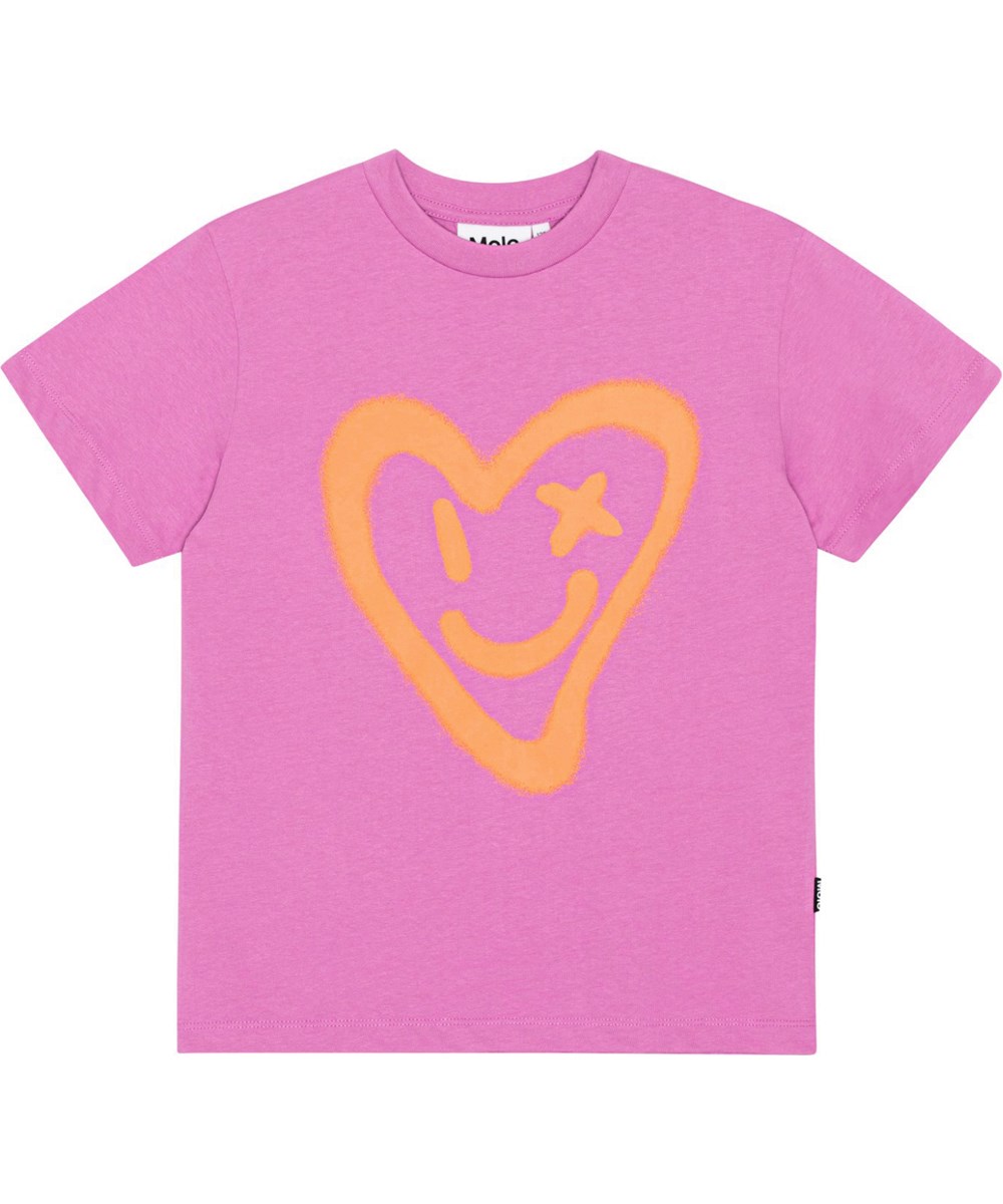 Roxo - Purple Pink - Pink kortærmet t-shirt i økologisk bomuld med et stort hjerte-print på fronten