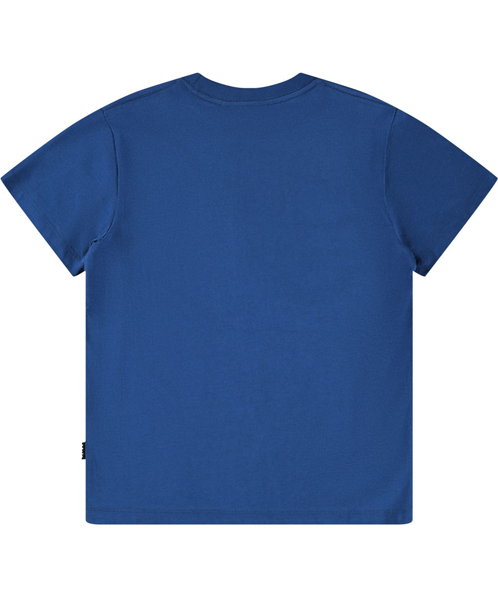 Roxo - Blue Depths - Blå t-shirt til børn i blødt økologisk bomuld med korte ærmer og ribkant i halsen.