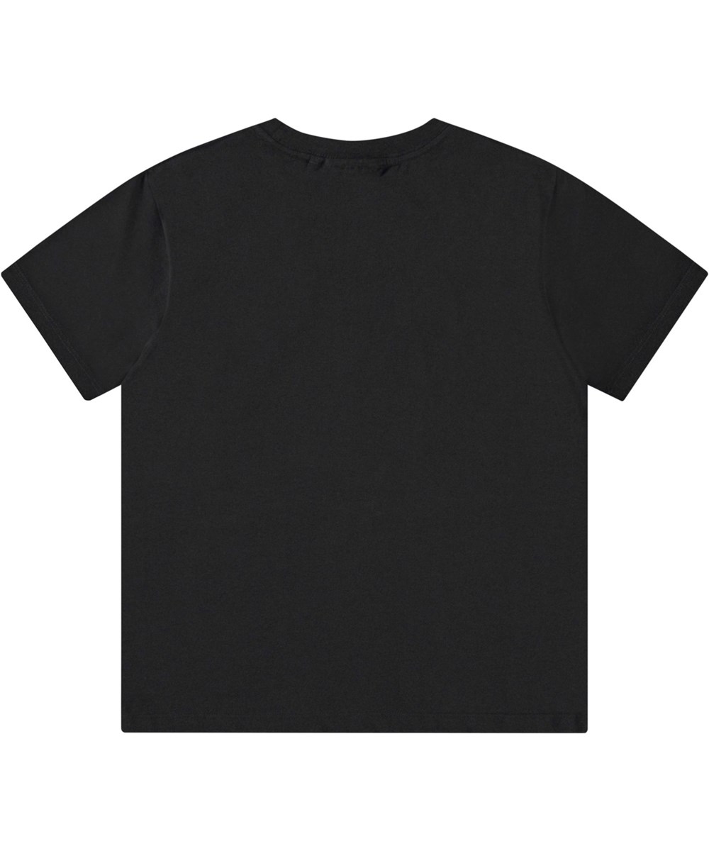 Roxo - Black - Sort t-shirt til børn i økologisk bomuld med korte ærmer, ribkant i halsen og en løs pasform.