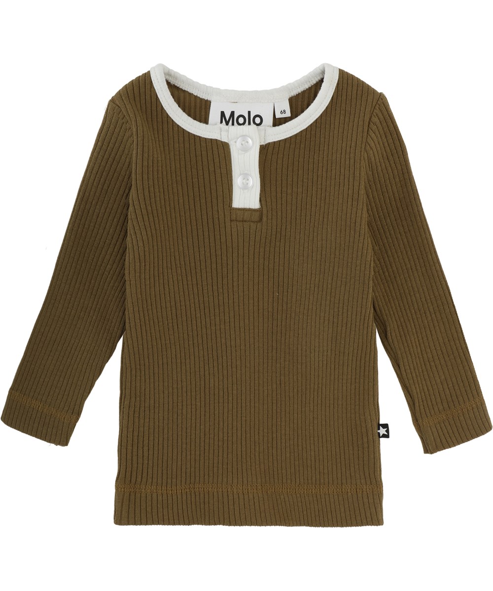 Earth - Oak - Dark green organic rib top with buttons 