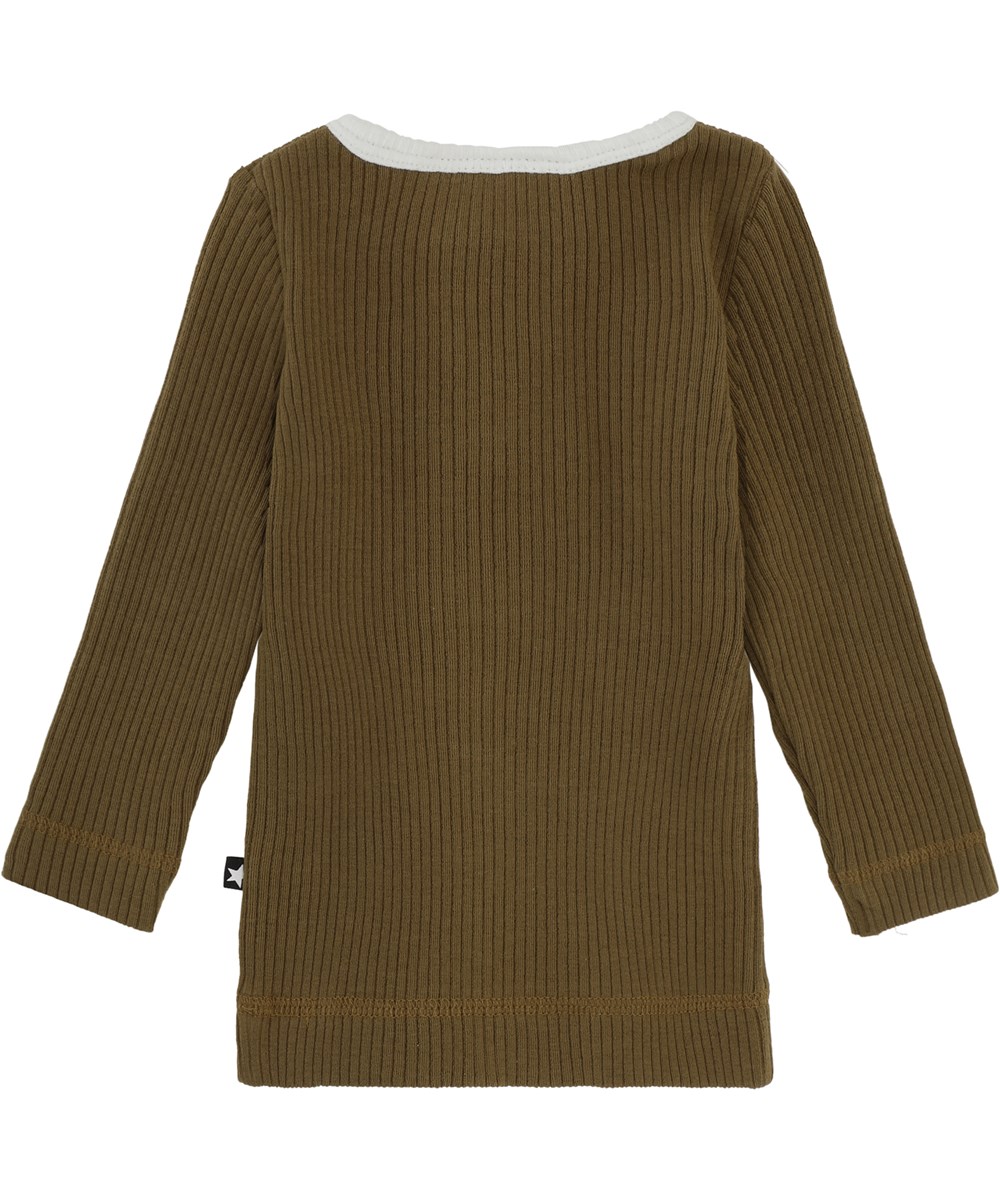 Earth - Oak - Dark green organic rib top with buttons 