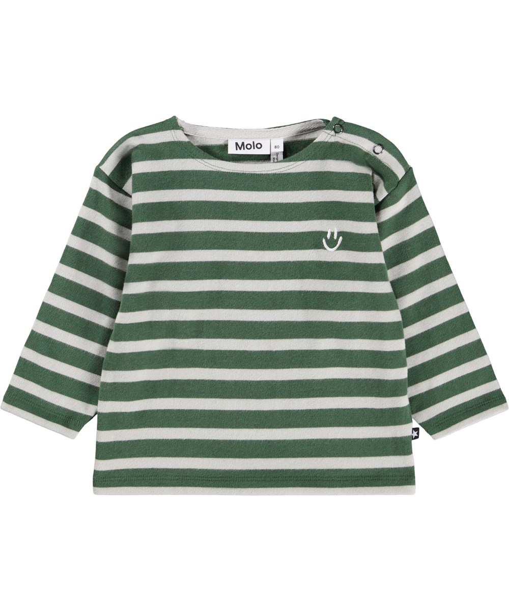 Edarko - Pine Stripe - Breton green striped long-sleeved top for the little ones made of in organic cotton.
