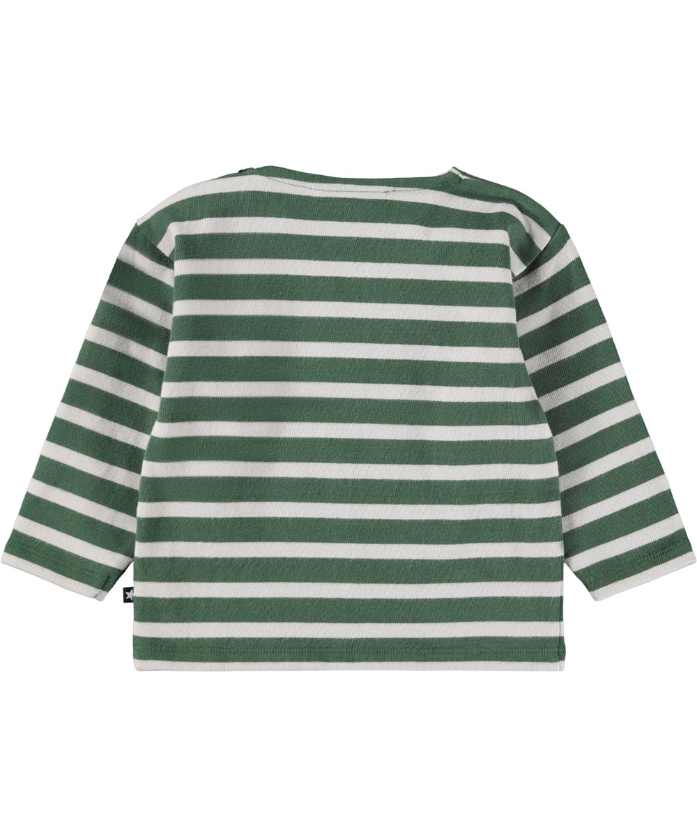 Edarko - Pine Stripe - Breton green striped long-sleeved top for the little ones made of in organic cotton.